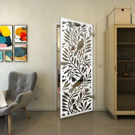 Ganzglastür - Fineprint Model 177 Weiss auf Grauglas