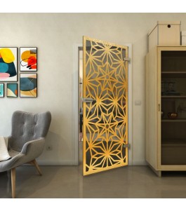 Ganzglastür - Fineprint Model 178 Gold auf Grauglas