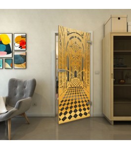 Ganzglastür - Fineprint Model 181 Gold auf Grauglas