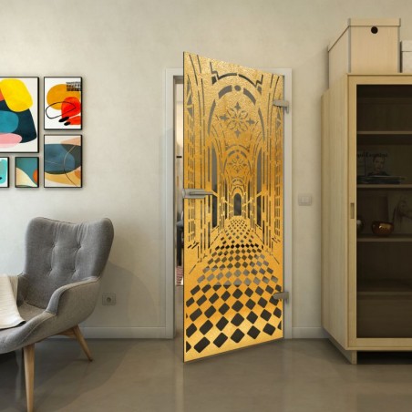 Ganzglastür - Fineprint Model 181 Gold auf Grauglas