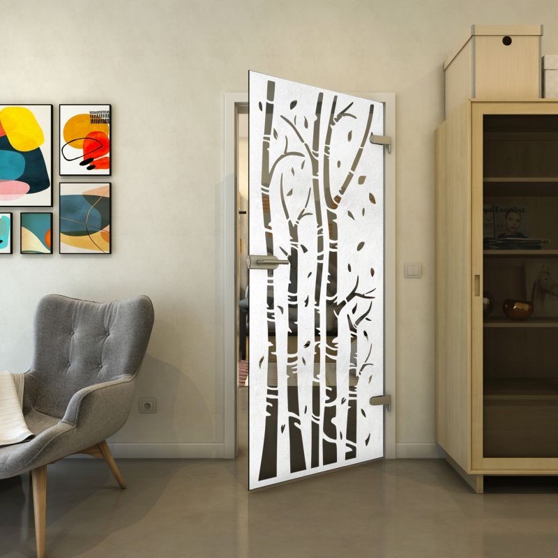 Ganzglastür - Fineprint Modell 182 Weiss auf Grauglas