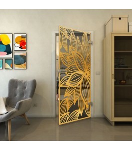 Ganzglastür - Fineprint Model 184 Gold auf Grauglas