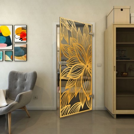 Ganzglastür - Fineprint Model 184 Gold auf Grauglas