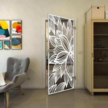 Ganzglastür - Fineprint Model 184 Weiss auf Grauglas