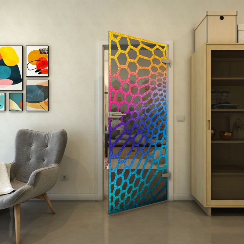 Ganzglastür - Fineprint Modell 186 Verlauf auf Grauglas