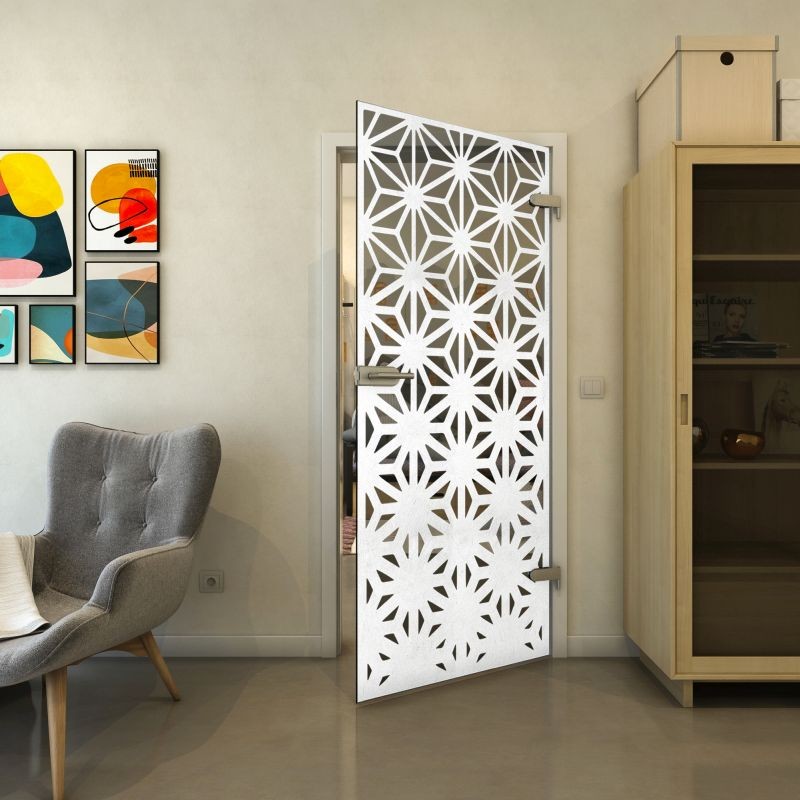 Ganzglastür - Fineprint Modell 187 Weiss auf Grauglas