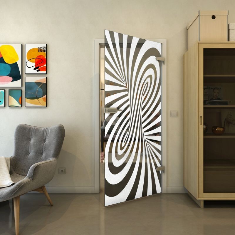 Ganzglastür - Fineprint Modell 189 Weiss auf Grauglas