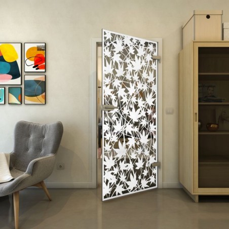 Ganzglastür - Fineprint Model 192 Weiss auf Grauglas