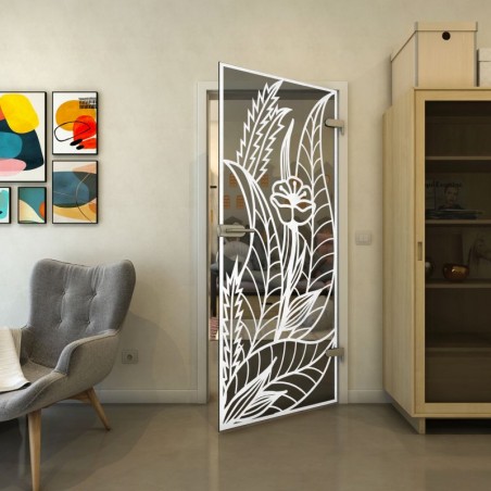 Ganzglastür - Fineprint Model 195 Weiss auf Grauglas