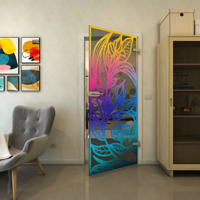 Ganzglastür - Fineprint Modell 196 Verlauf auf Grauglas