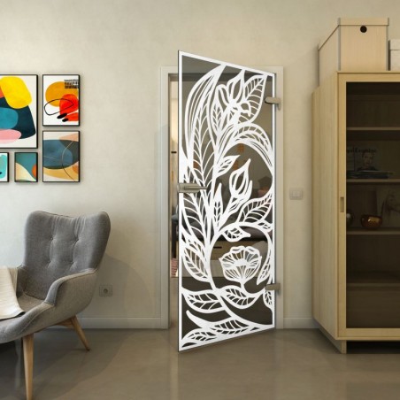 Ganzglastür - Fineprint Model 196 Weiss auf Grauglas