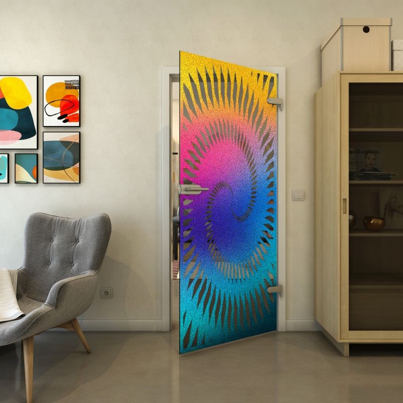 Ganzglastür - Fineprint Modell 197 Verlauf auf Grauglas