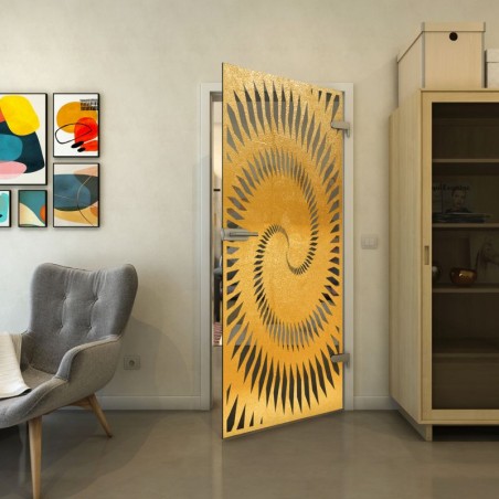 Ganzglastür - Fineprint Model 197 Gold auf Grauglas