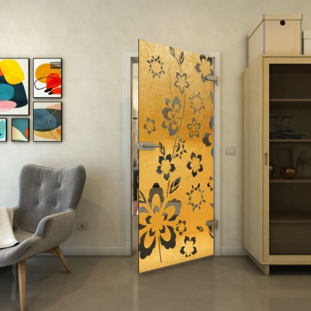 Ganzglastür - Fineprint Model 199 Gold auf Grauglas