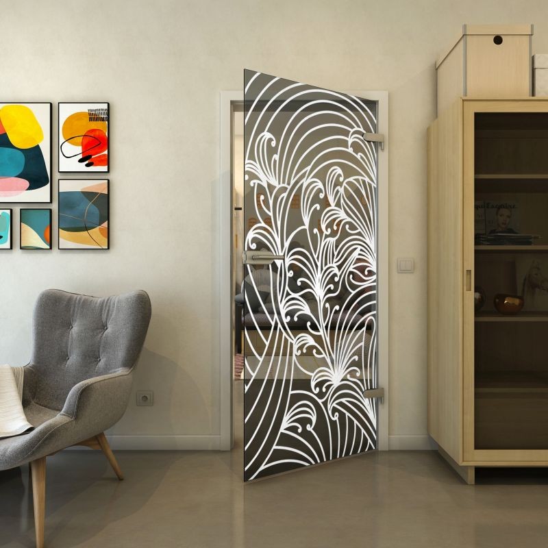 Ganzglastür - Fineprint Modell 200 Weiss auf Grauglas