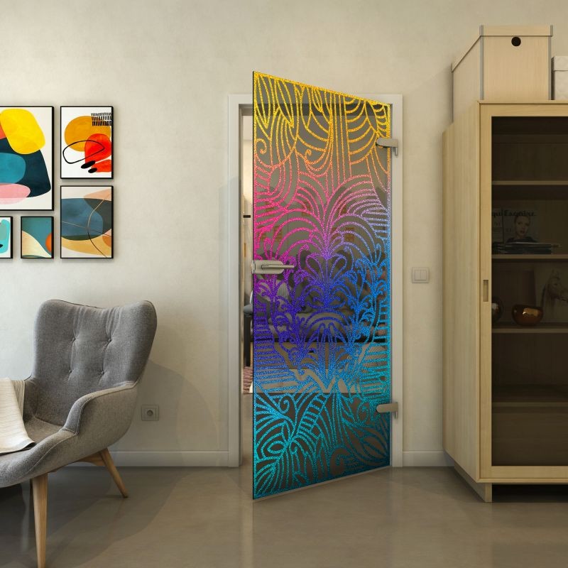 Ganzglastür - Fineprint Modell 201 Verlauf auf Grauglas