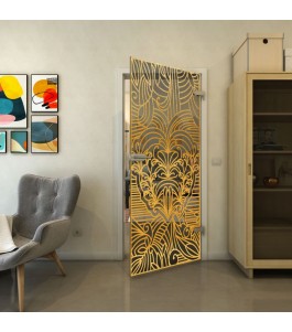 Ganzglastür - Fineprint Model 201 Gold auf Grauglas