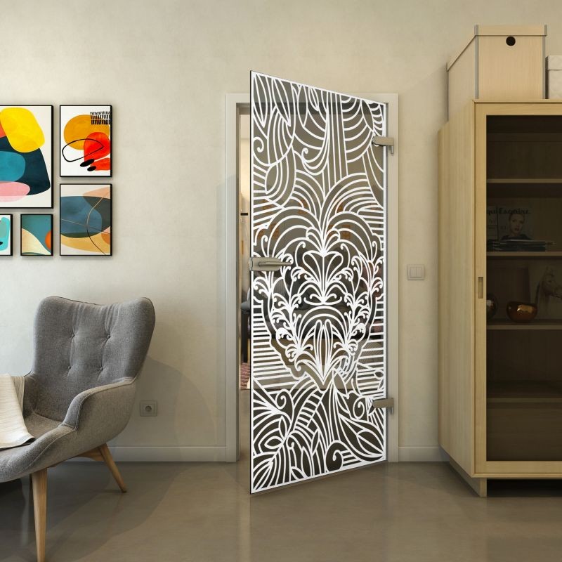 Ganzglastür - Fineprint Modell 201 Weiss auf Grauglas