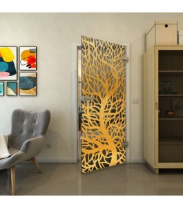 Ganzglastür - Fineprint Model 202 Gold auf Grauglas