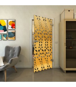 Ganzglastür - Fineprint Model 203 Gold auf Grauglas