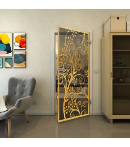 Ganzglastür - Fineprint Model 204 Gold auf Grauglas