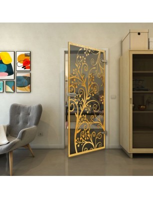 Ganzglastür - Fineprint Model 204 Gold auf Grauglas
