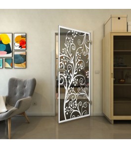 Ganzglastür - Fineprint Model 204 Weiss auf Grauglas