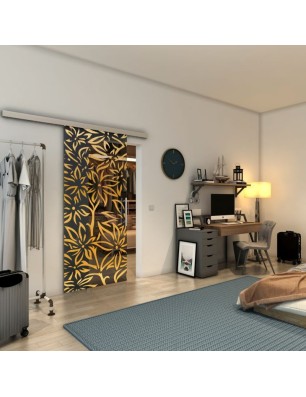 Glasschiebetür SLIM-LINE - Fineprint Model 095 Gold auf Grauglas