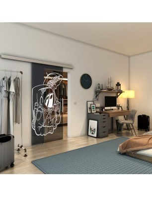 Glasschiebetür SLIM-LINE - Fineprint Model 126 Weiss auf Grauglas