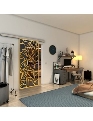 Glasschiebetür SLIM-LINE - Fineprint Model 148 Gold auf Grauglas