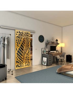 Glasschiebetür SLIM-LINE - Fineprint Model 173 Gold auf Grauglas